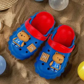 Baby Moo Sporty Bear Applique Waterproof Anti-Skid Sling Back Clogs - Blue