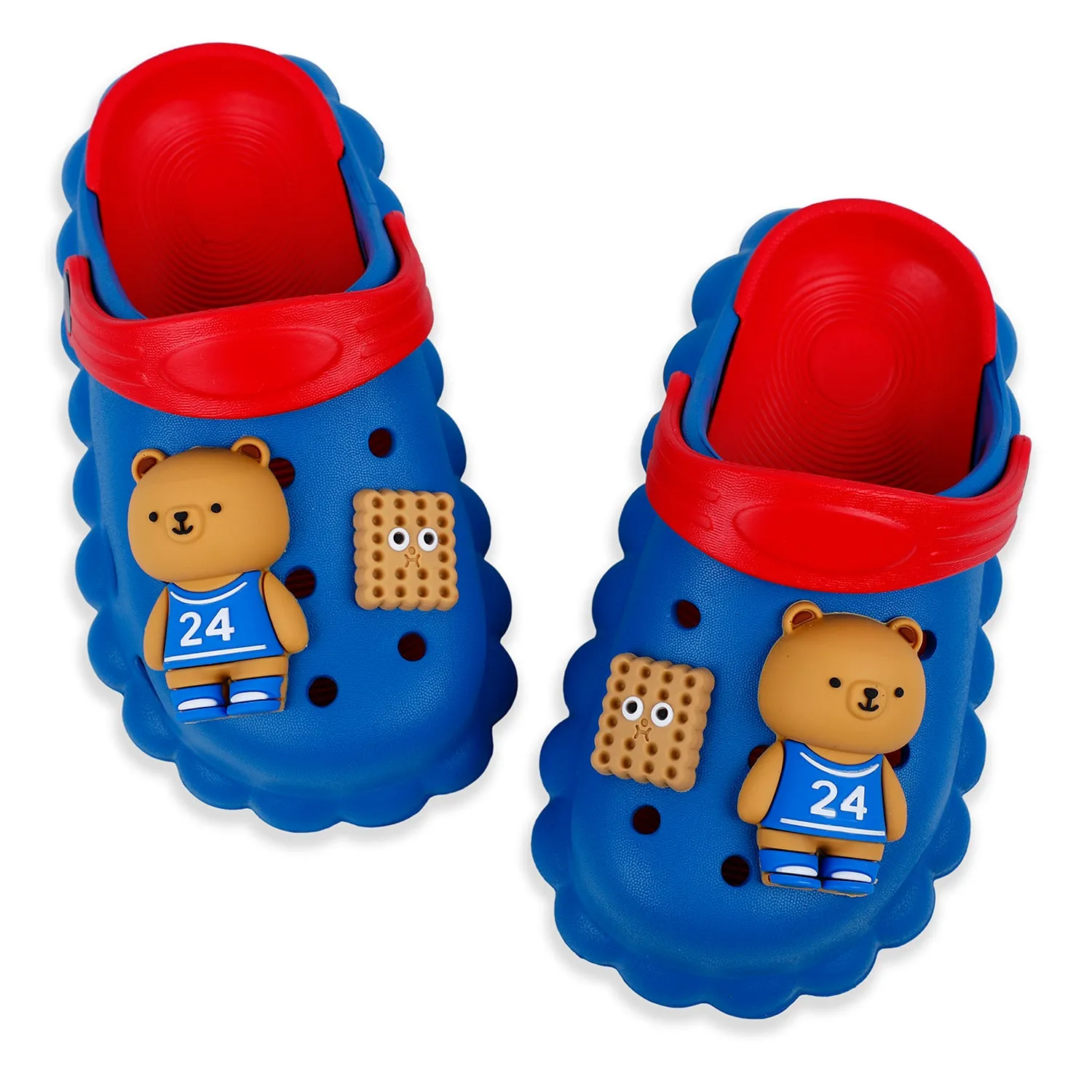 Baby Moo Sporty Bear Applique Waterproof Anti-Skid Sling Back Clogs - Blue