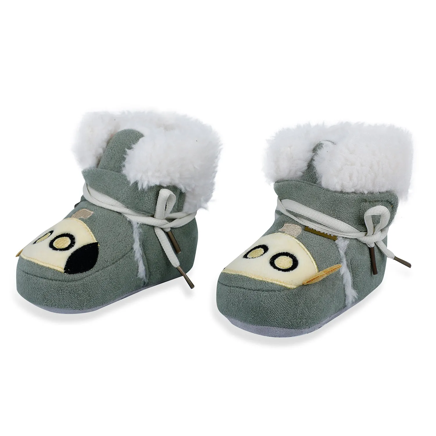 Baby Moo Submarine Velcro Warm Furry Booties - Green