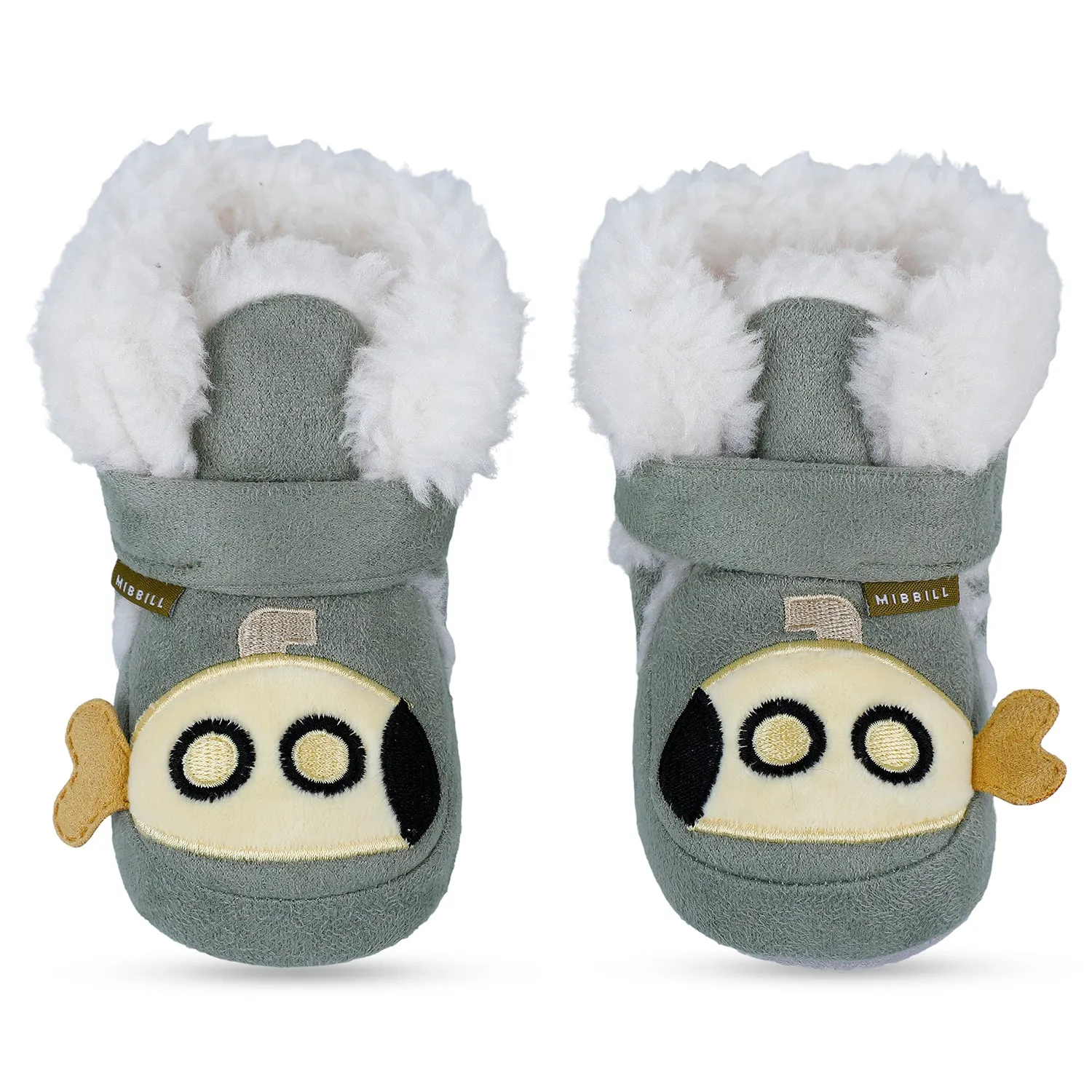 Baby Moo Submarine Velcro Warm Furry Booties - Green