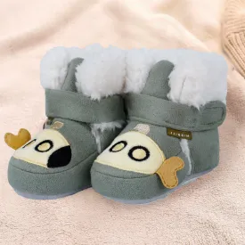 Baby Moo Submarine Velcro Warm Furry Booties - Green