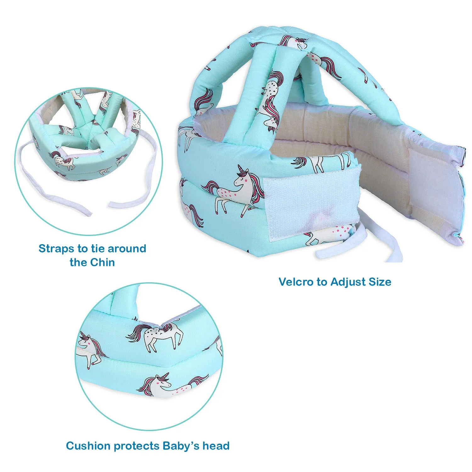 Baby Moo Unicorn Head Protection Adjustable Cushioned Safety Helmet - Turquoise