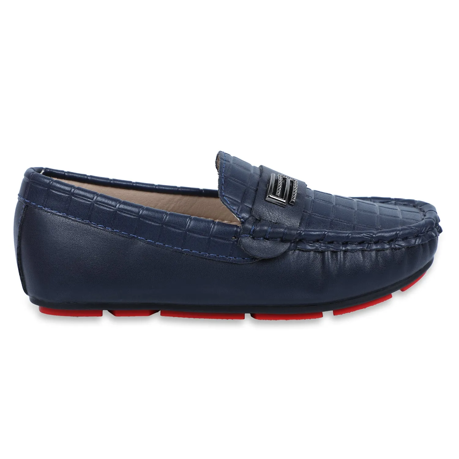 Baby Moo x Bash Kids Embossed Leatherite Loafer Shoes - Navy Blue