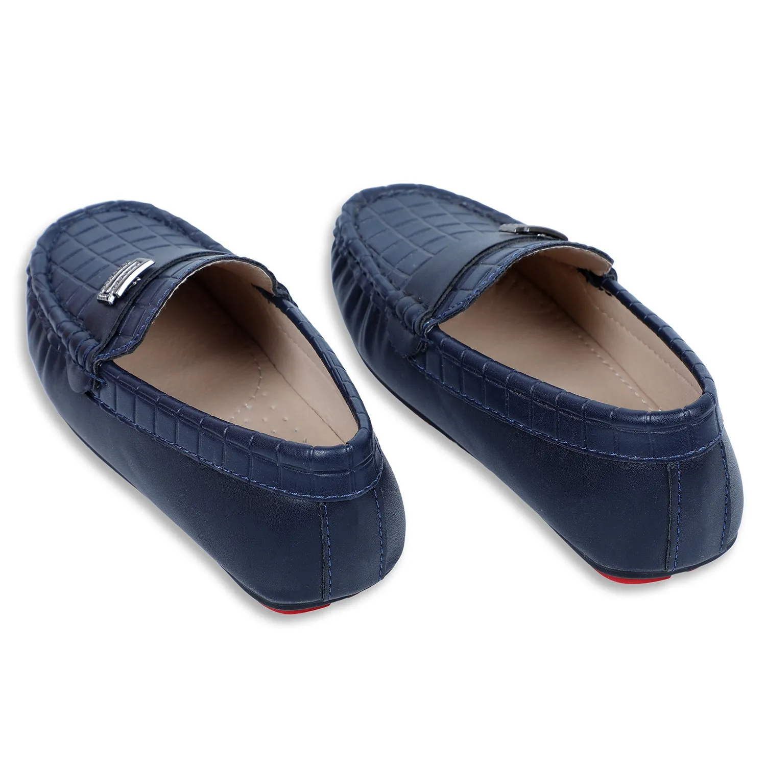 Baby Moo x Bash Kids Embossed Leatherite Loafer Shoes - Navy Blue