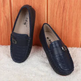 Baby Moo x Bash Kids Embossed Leatherite Loafer Shoes - Navy Blue