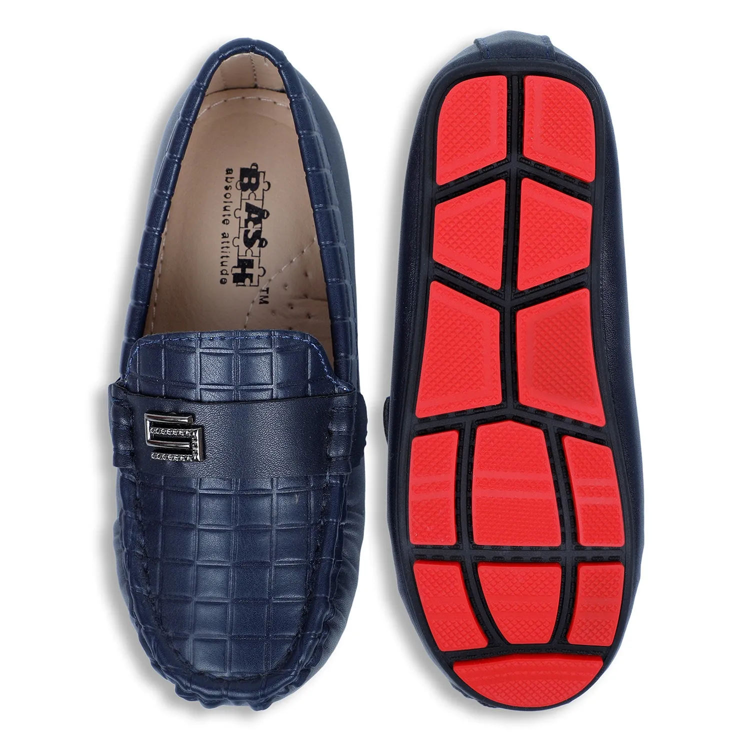 Baby Moo x Bash Kids Embossed Leatherite Loafer Shoes - Navy Blue