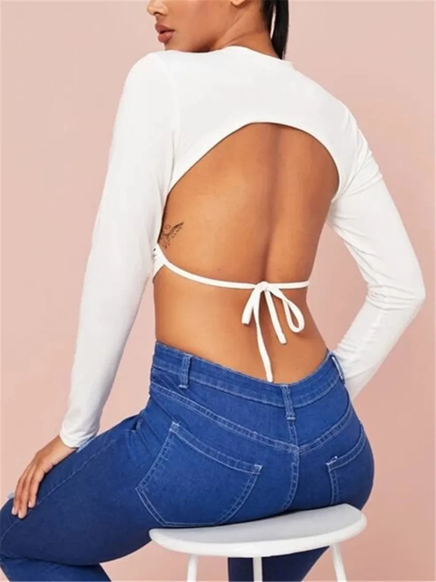 Backless Tie Back Crop Slim Top