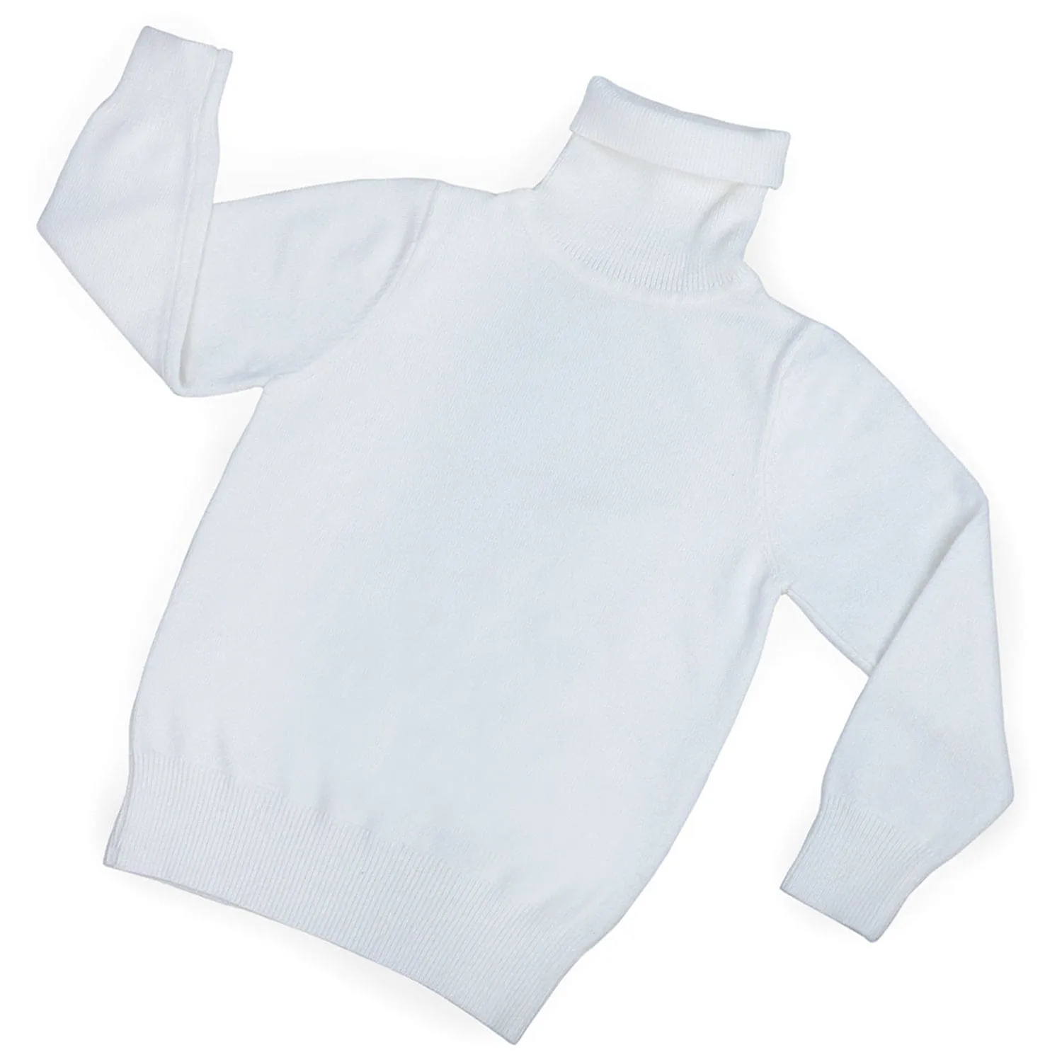 Basic Polo Neck Ribbed Premium Full Sleeves Knitted Kids Sweater - White