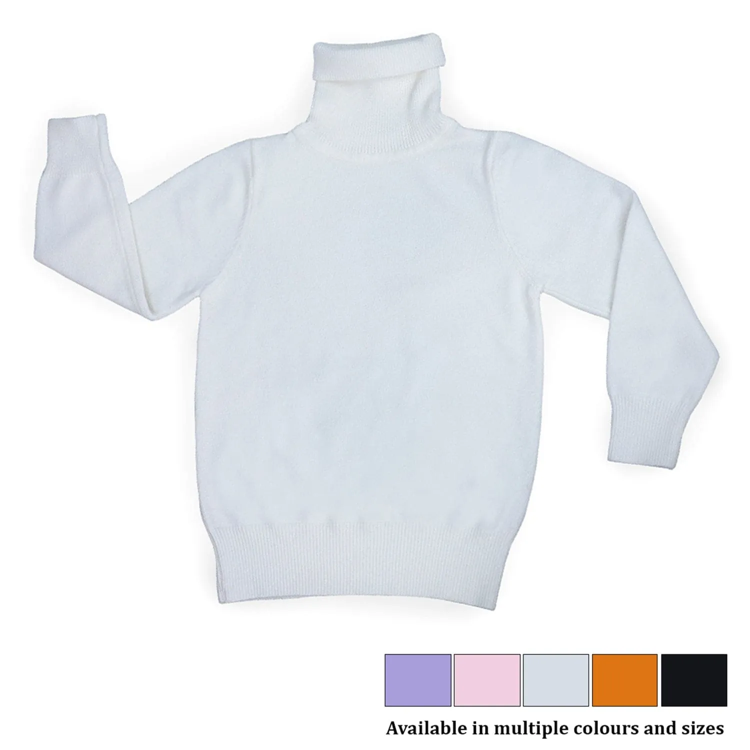 Basic Polo Neck Ribbed Premium Full Sleeves Knitted Kids Sweater - White