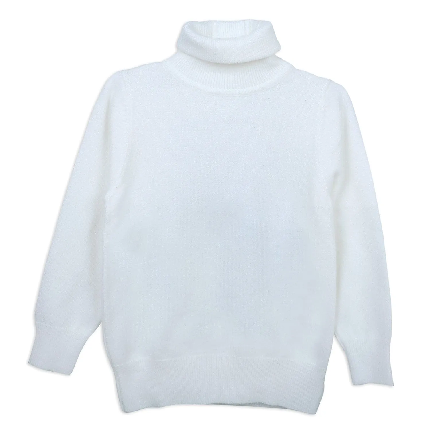 Basic Polo Neck Ribbed Premium Full Sleeves Knitted Kids Sweater - White