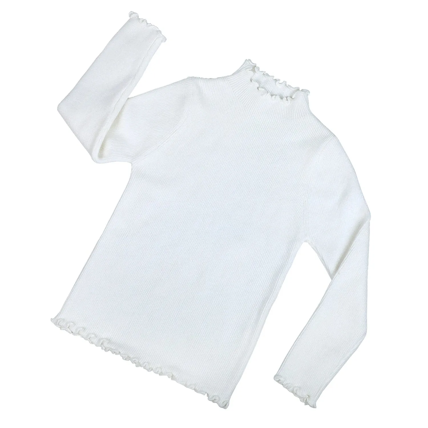 Basic Ribbed Premium Full Sleeves Knitted Kids Sweater - White