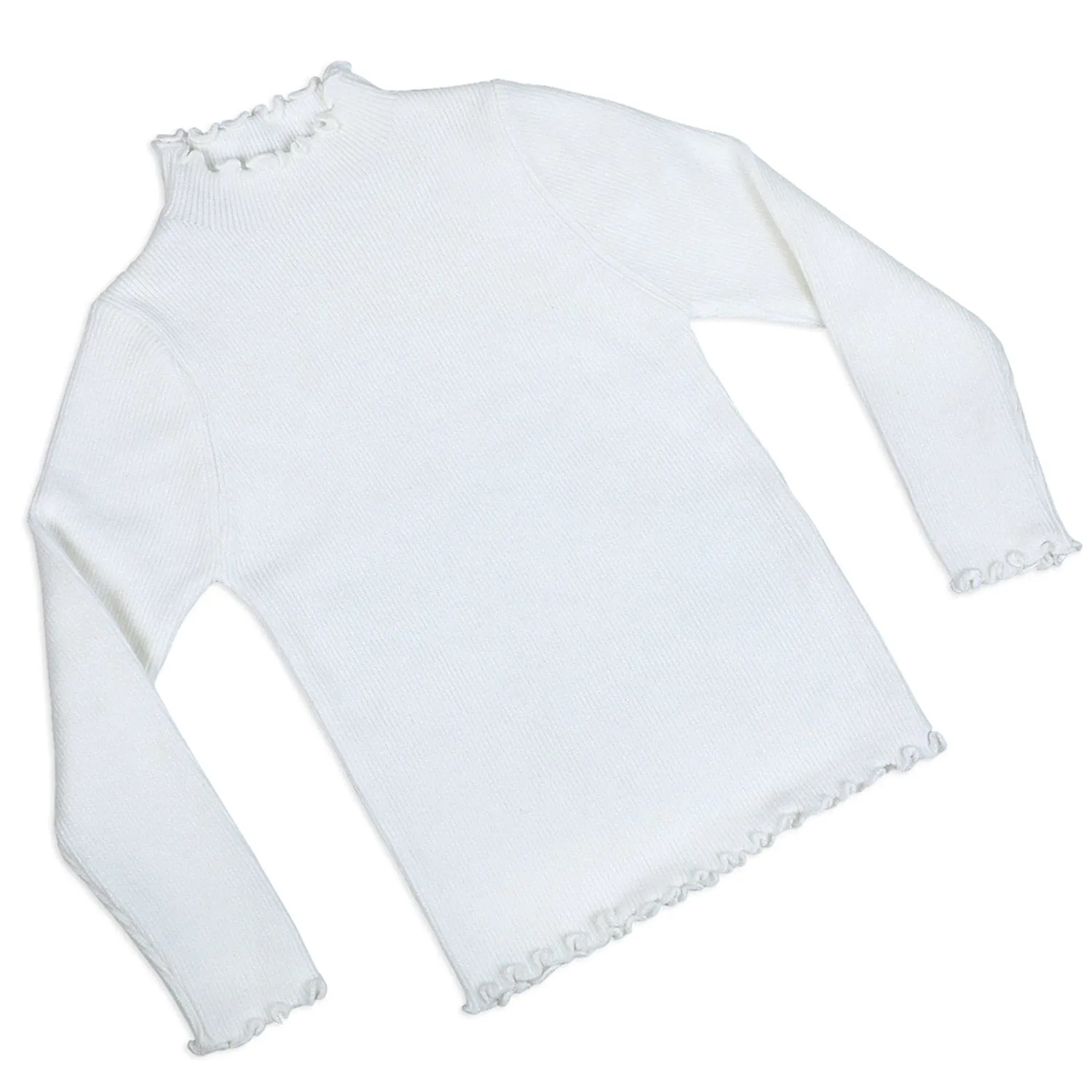 Basic Ribbed Premium Full Sleeves Knitted Kids Sweater - White