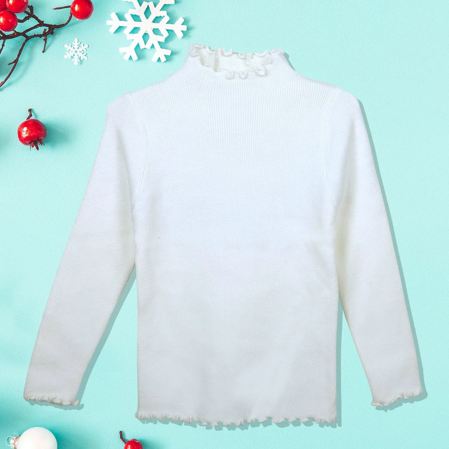 Basic Ribbed Premium Full Sleeves Knitted Kids Sweater - White