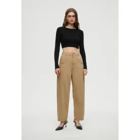 Beige Barrel Fit High Waist Jeans