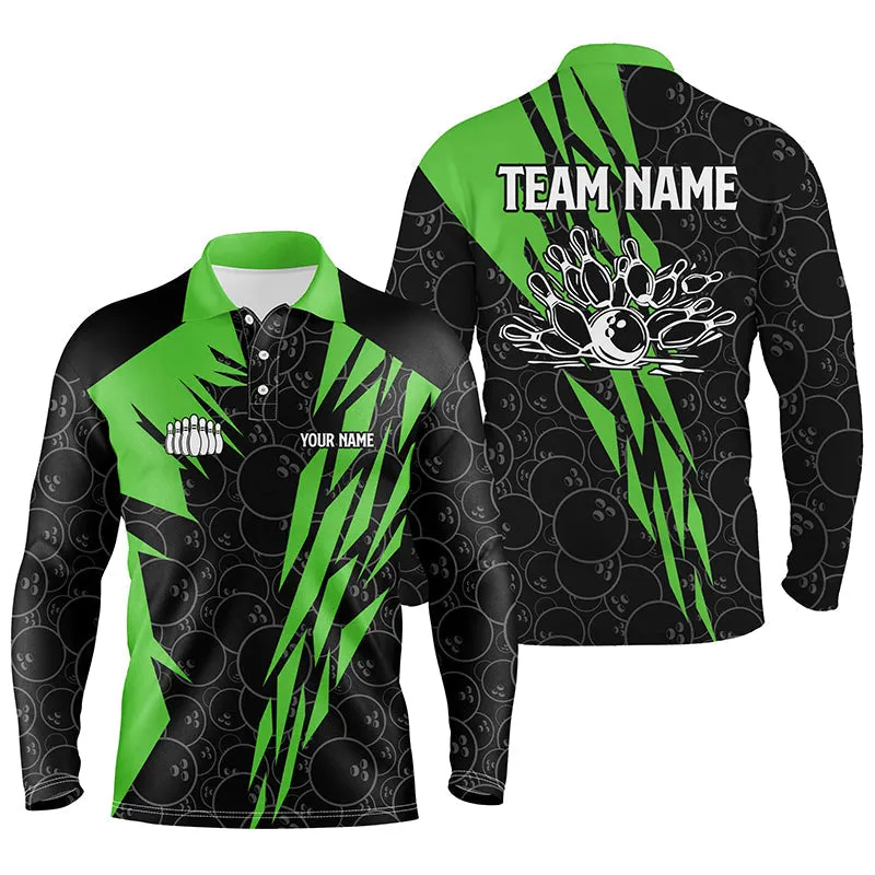 Black Bowling Camo Mens Multicolor Long Sleeve Polo Bowling Shirt Custom Bowling Strike Team League Jerseys