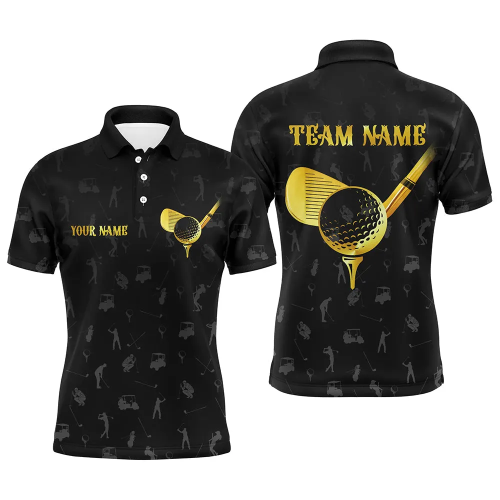 Black Golf Camo Golf Long Sleeve Polo Shirts Custom Golf Outfits Men, Unique Yellow Golf Gifts