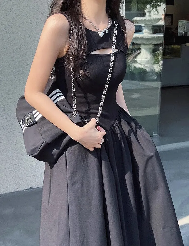 Black sleeveless dress for women black skirt      S3459