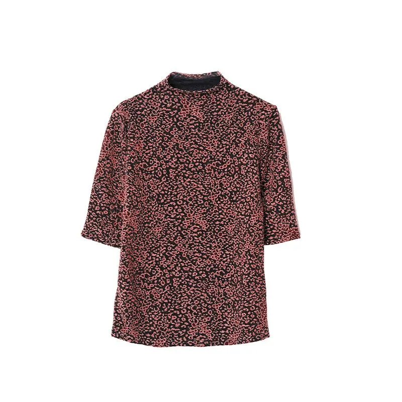 Bright Silk Leopard Print Slim-Fit Foil-Stamped Short Sleeve Tee