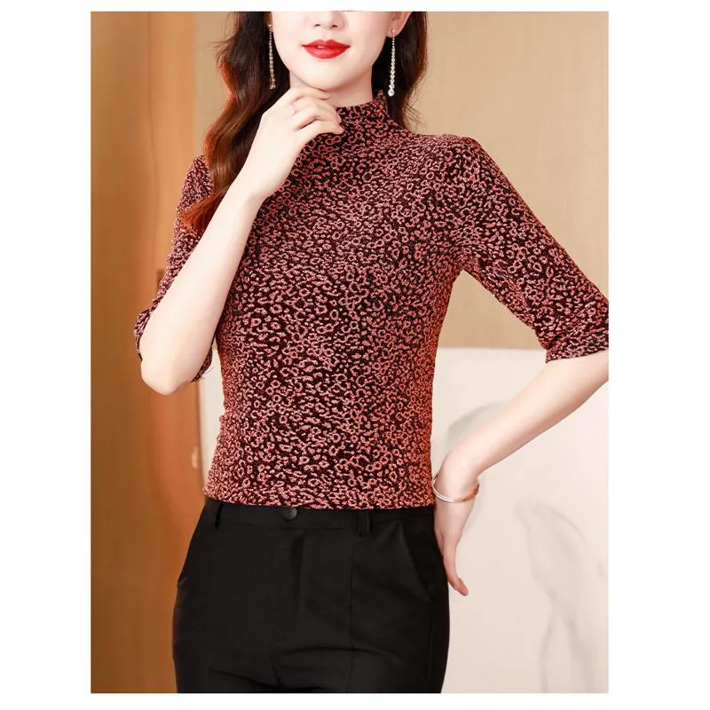 Bright Silk Leopard Print Slim-Fit Foil-Stamped Short Sleeve Tee