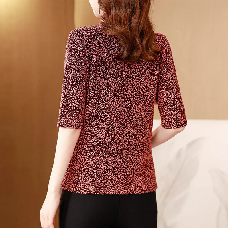 Bright Silk Leopard Print Slim-Fit Foil-Stamped Short Sleeve Tee