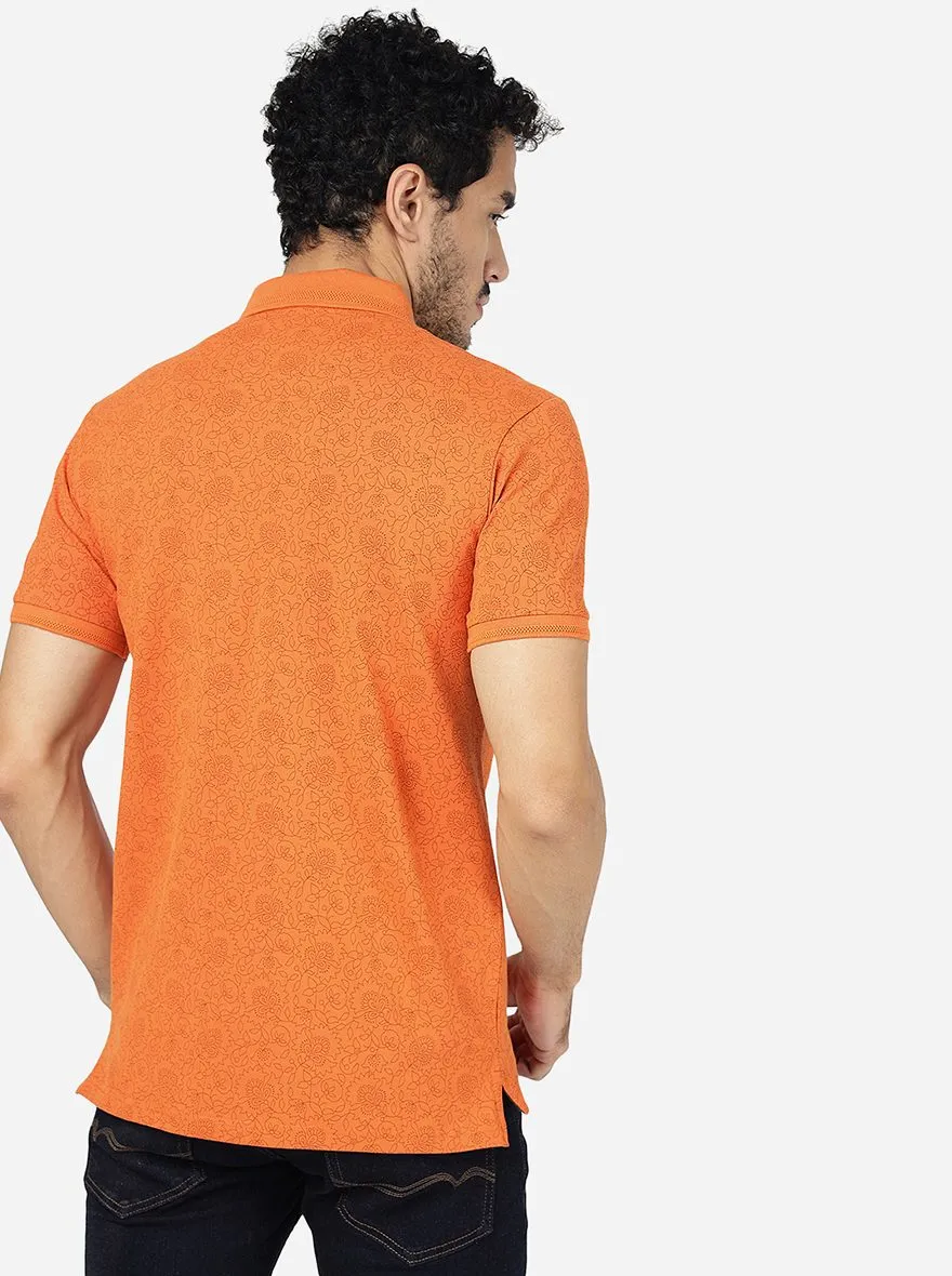 Burnt Orange Printed Slim Fit Polo T-Shirt | JadeBlue