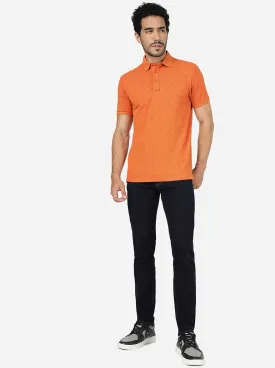 Burnt Orange Printed Slim Fit Polo T-Shirt | JadeBlue