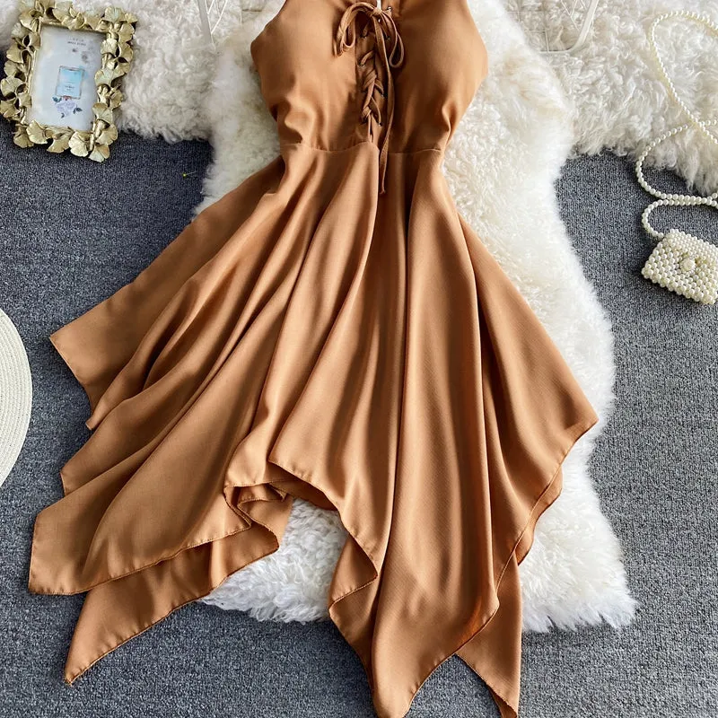 Charming sexy high waist irregular halter dress S02