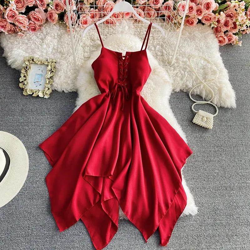 Charming sexy high waist irregular halter dress S02