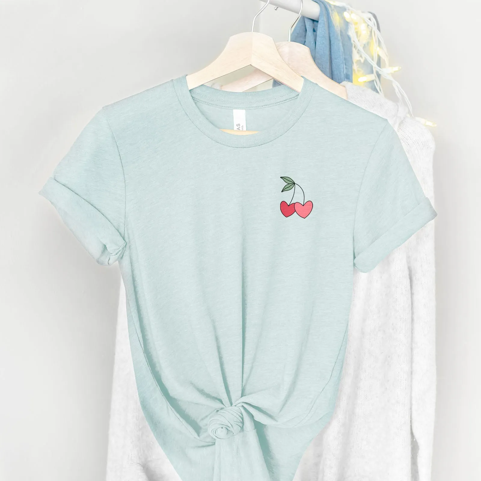 Cherry Hearts Badge Tee Shirts For Women - Christian Shirts for Women - Religious Tee Shirts