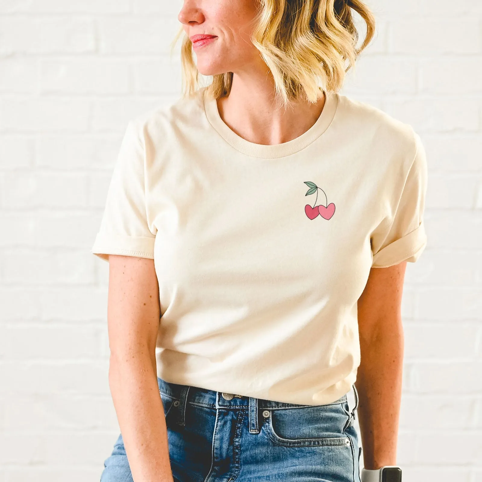 Cherry Hearts Badge Tee Shirts For Women - Christian Shirts for Women - Religious Tee Shirts