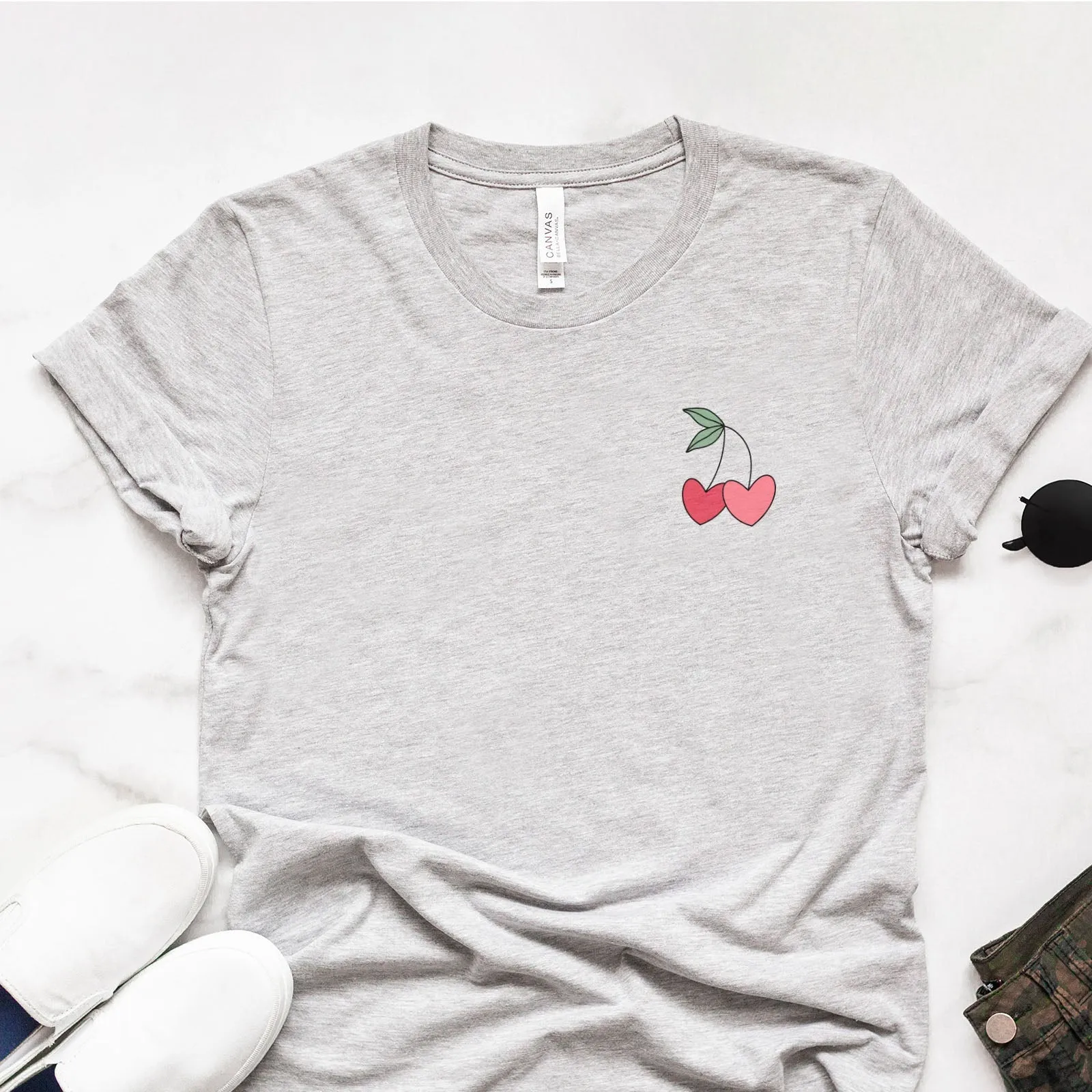 Cherry Hearts Badge Tee Shirts For Women - Christian Shirts for Women - Religious Tee Shirts