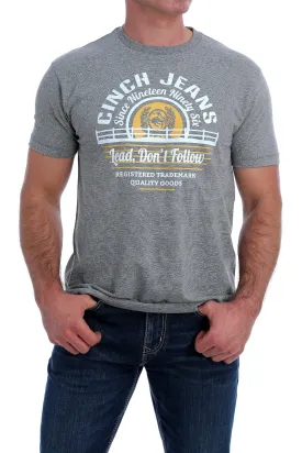 Cinch Mens Crew Neck Logo T Shirt - Heather Grey