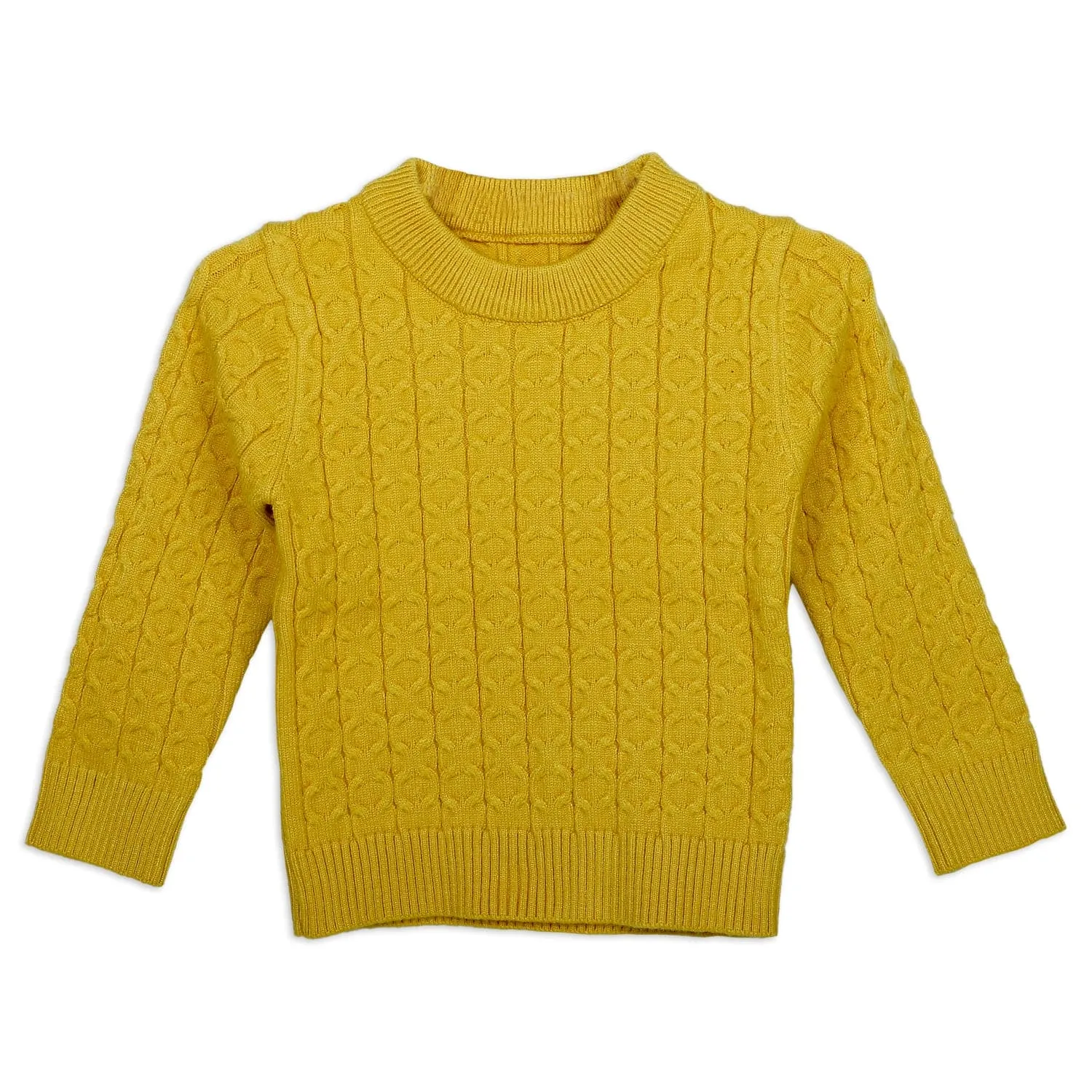 Classic Solid Round Neck Premium Full Sleeves Cable Knit Sweater - Mustard