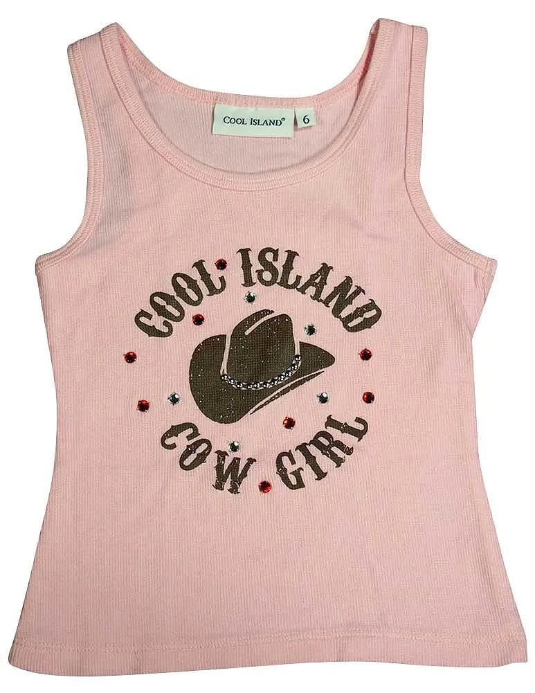 Cool Island Girls Cotton Sleeveless Cowboy Inspired and Stone Jeweled Shirt Top, 9623