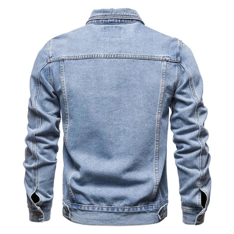 Cotton Denim Jacket Men Casual Solid Color Lapel Single Breasted Jeans Jacket Men Autumn Slim Fit Quality Mens Jackets