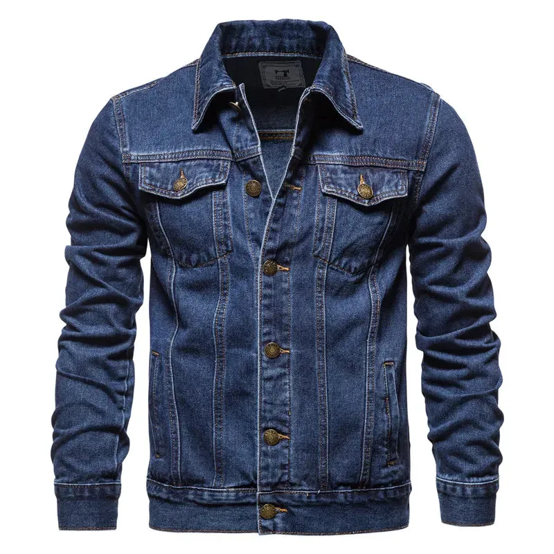 Cotton Denim Jacket Men Casual Solid Color Lapel Single Breasted Jeans Jacket Men Autumn Slim Fit Quality Mens Jackets