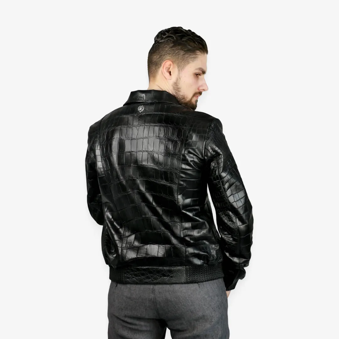 Crocodile Leather Harrington Jacket With Silk Lining