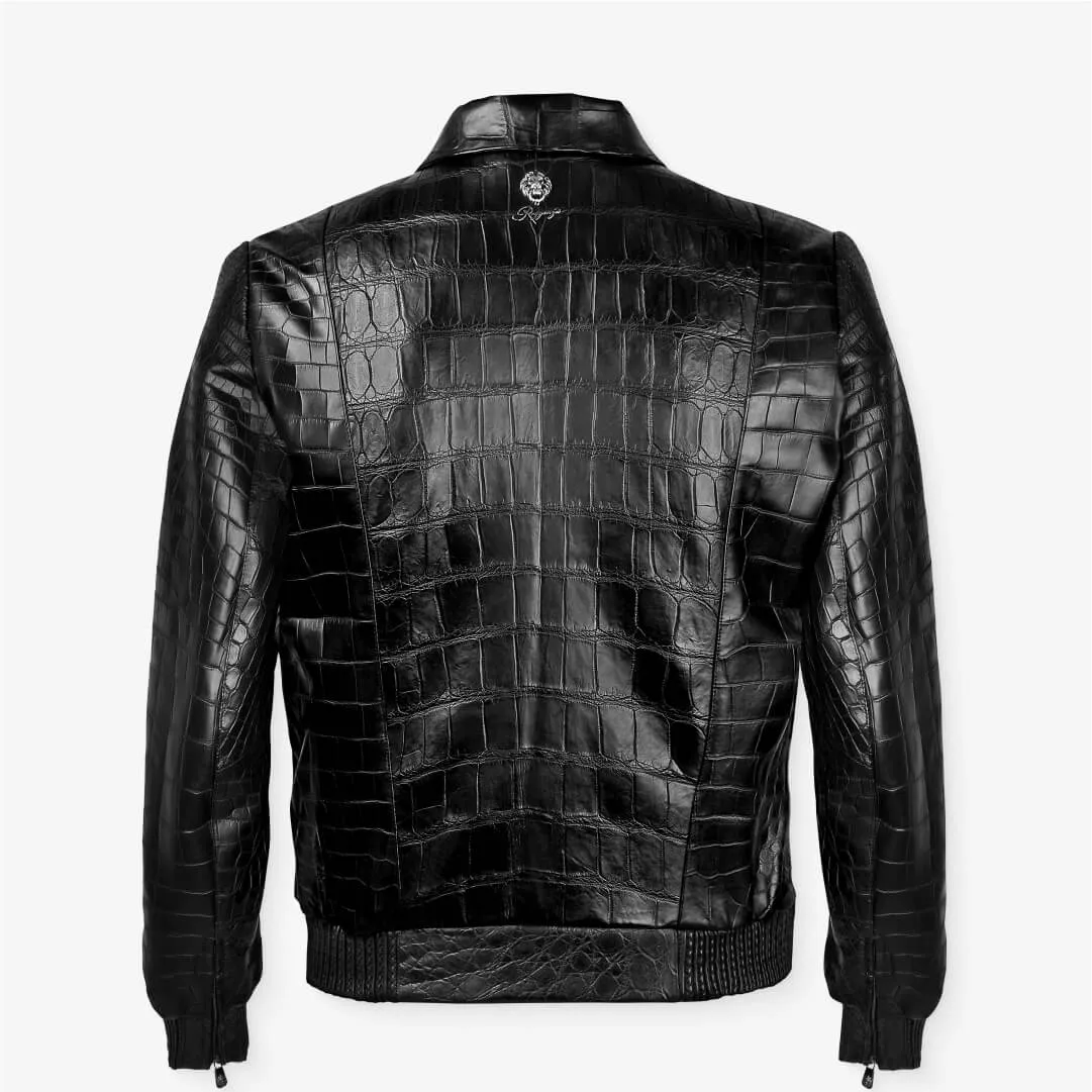 Crocodile Leather Harrington Jacket With Silk Lining