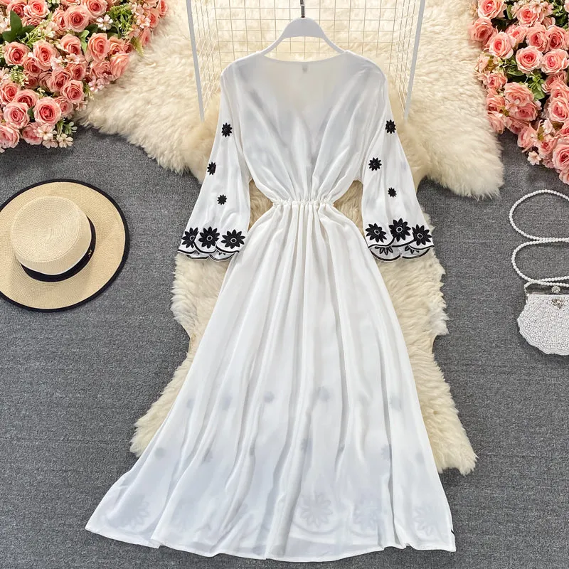 Cute A line embroidered dress   S111