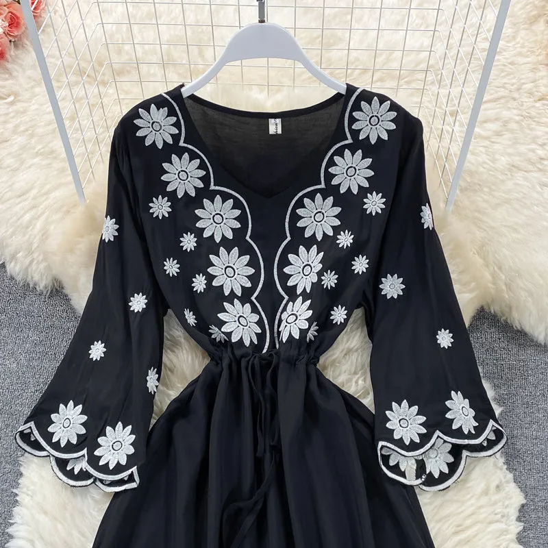 Cute A line embroidered dress   S111