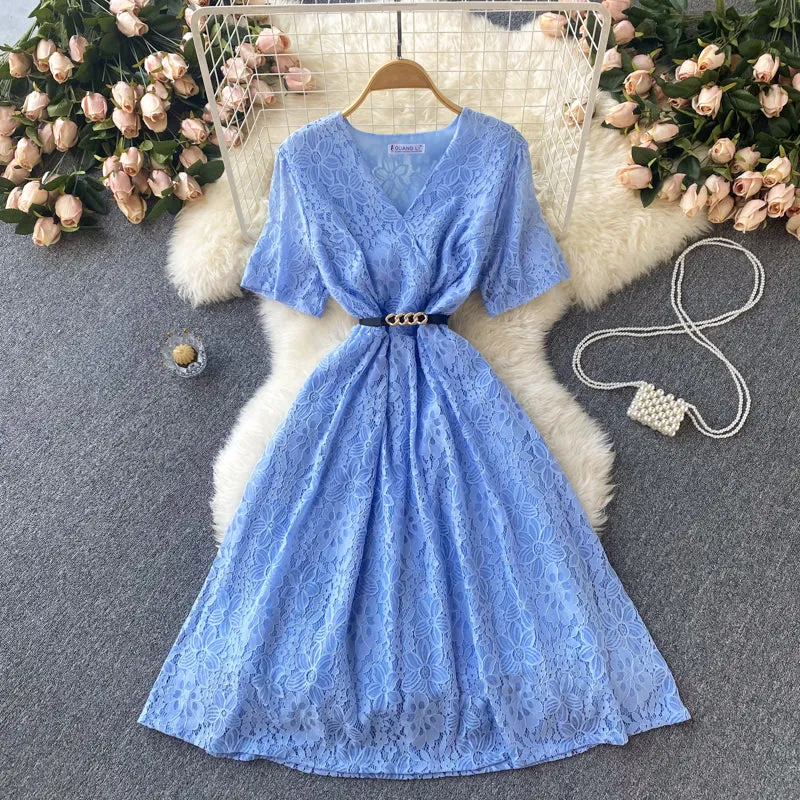 Cute v neck lace short dress A line fashion dress     S439