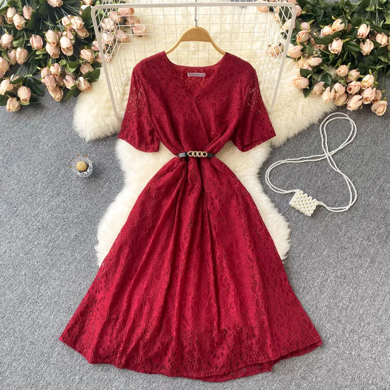 Cute v neck lace short dress A line fashion dress     S439