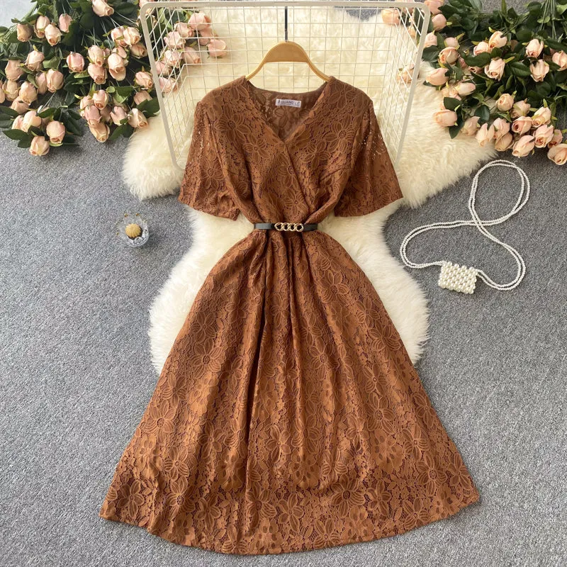 Cute v neck lace short dress A line fashion dress     S439