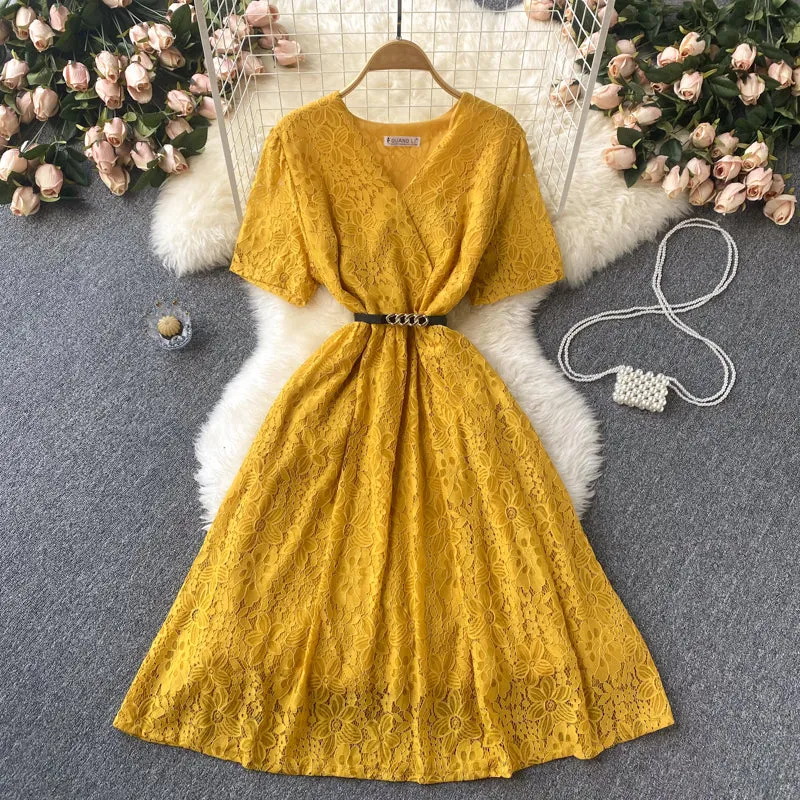 Cute v neck lace short dress A line fashion dress     S439