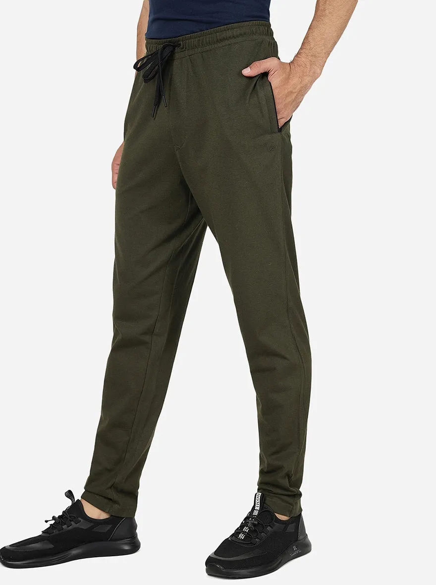 Dark Olive Solid Slim Fit Track Pant | JadeBlue