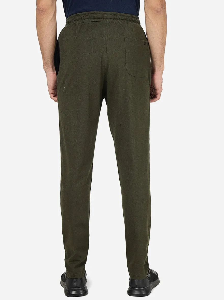 Dark Olive Solid Slim Fit Track Pant | JadeBlue