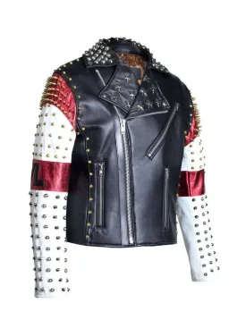 Dead Handmade Multi Color Studded Patches Leather Jacket