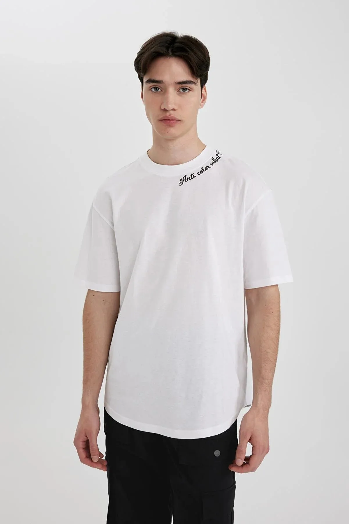 Defacto Men's White Printed Short Sleeve T-Shirt