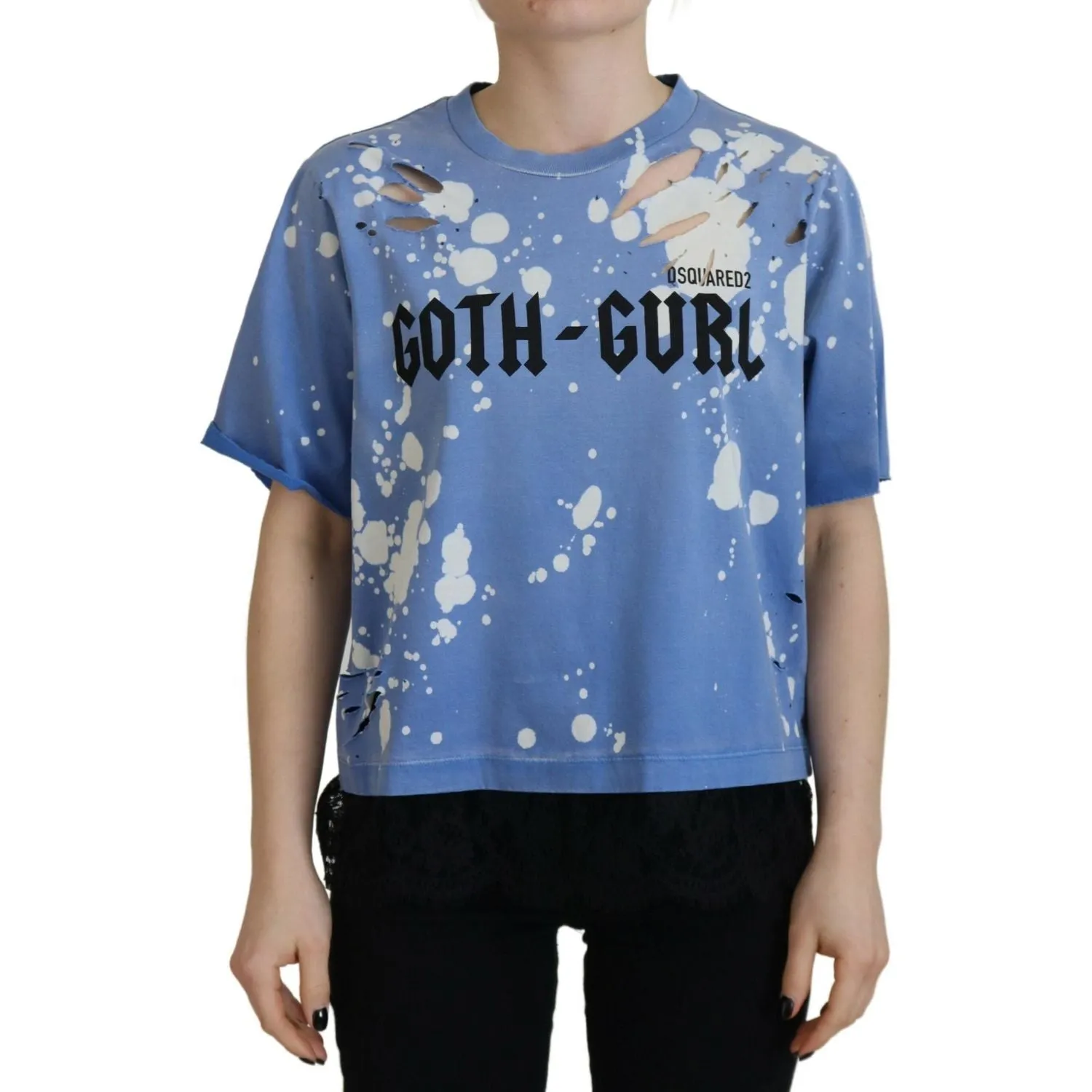 Dsquared² Blue Goth Gurl Print Black Lace Cotton Tee T-shirt