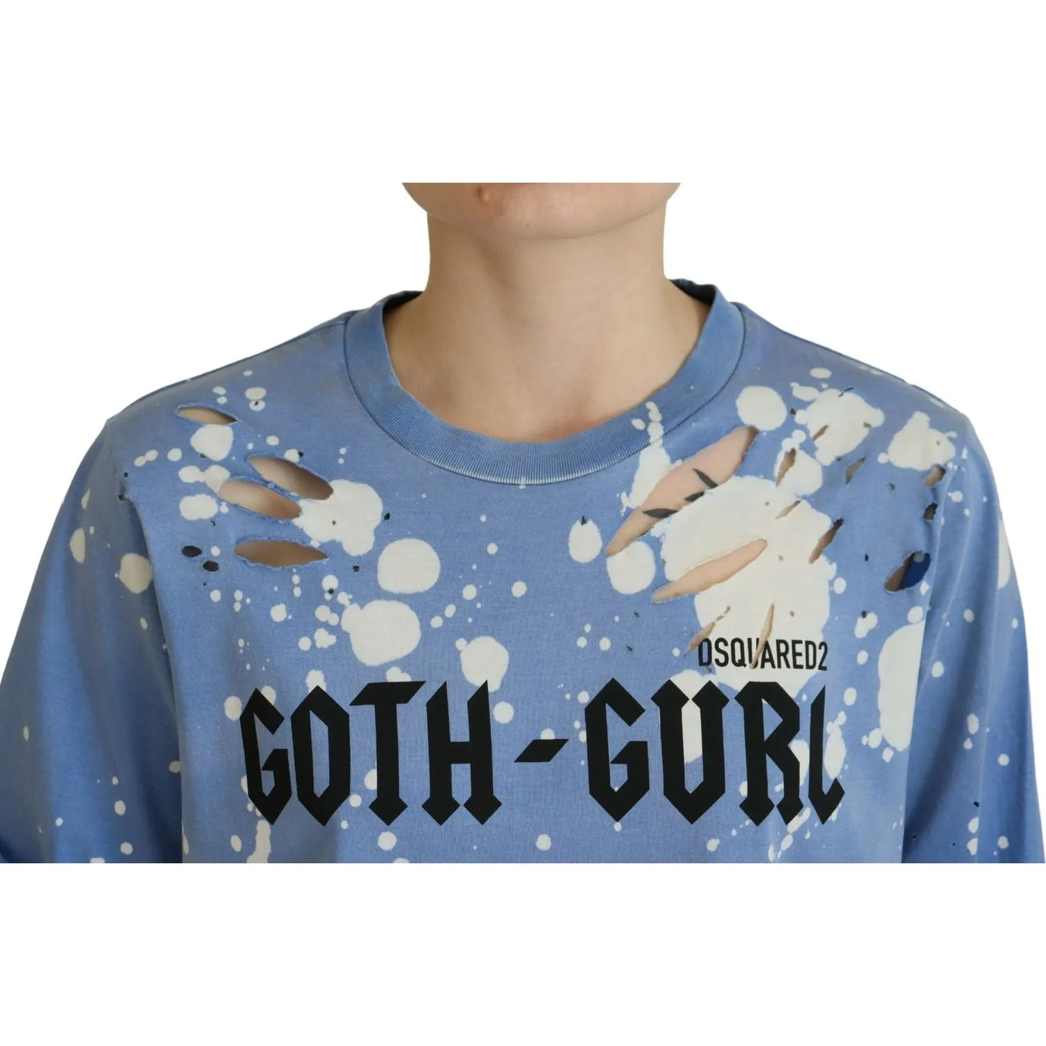 Dsquared² Blue Goth Gurl Print Black Lace Cotton Tee T-shirt